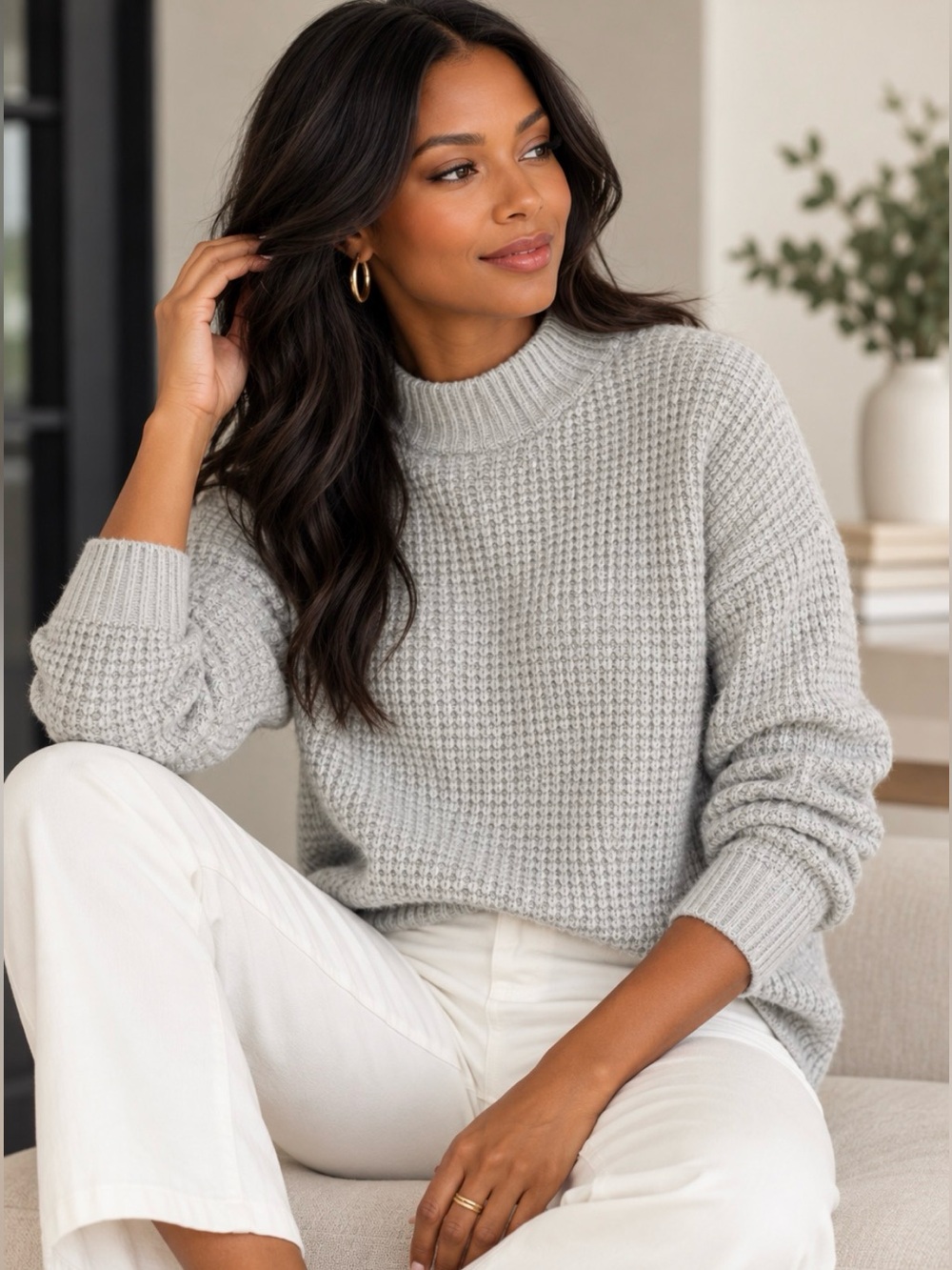 Banana Republic Wool Blend Light Gray Mock Neck Sweater M